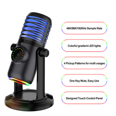랩탑 PC PS4 PS5를 위한 스트리밍 팝캐스트 콘덴서 마이크 USB RGB 게임 마이크