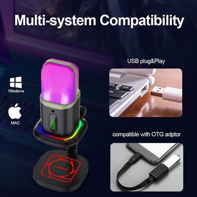 LED 라이트와 RGB USB 콘덴서 마이크로폰 전 방향성 단 지향성 송화기